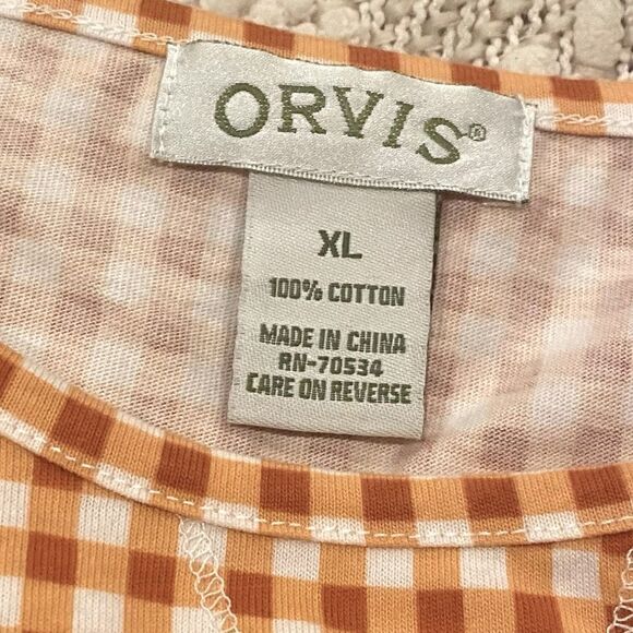 Orvis Orange/White Classic Checkered Long Sleeve Shirt Size XL - Picture 3 of 4